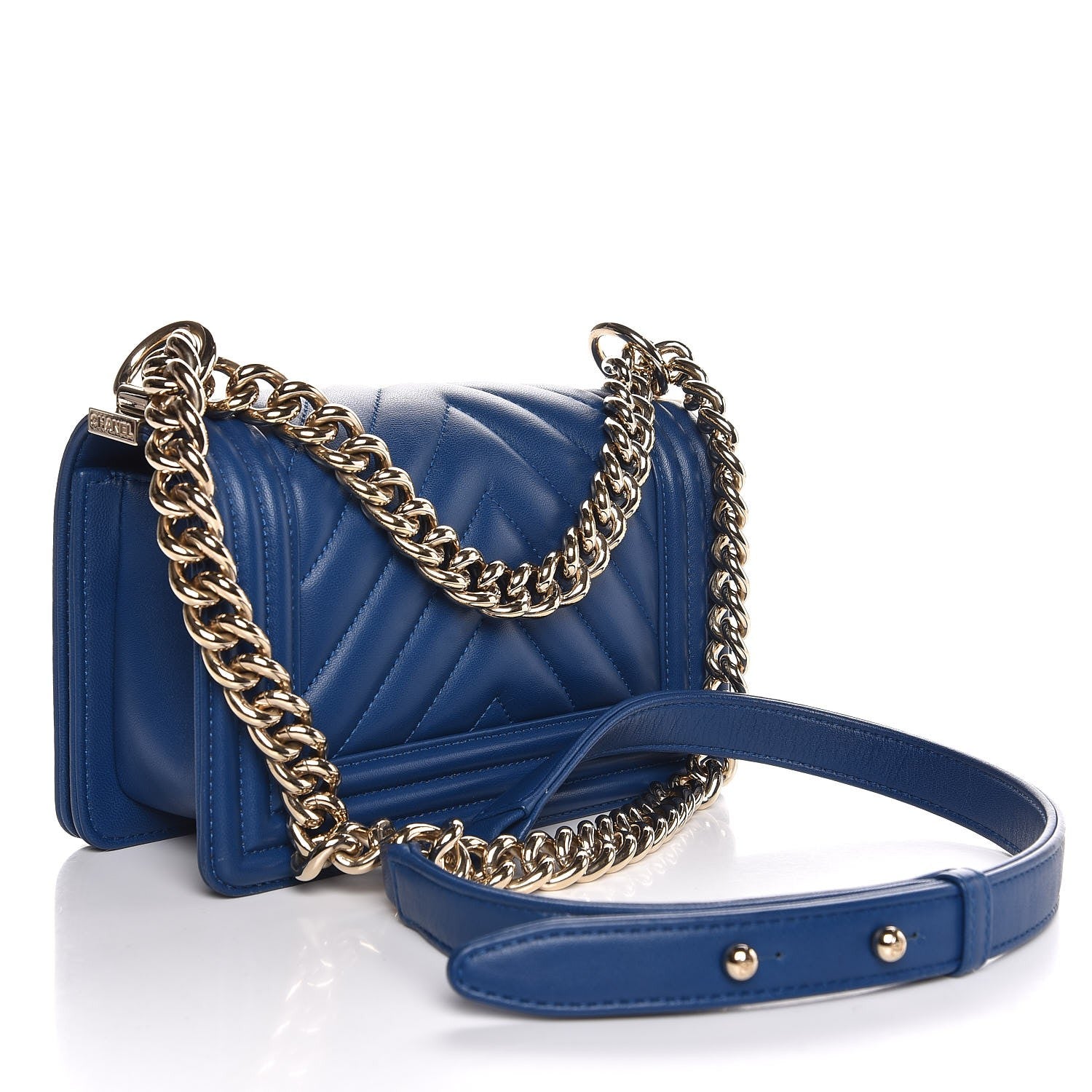 Chanel Calfskin Chevron Quilted Small Boy Flap Blue 3 of 10