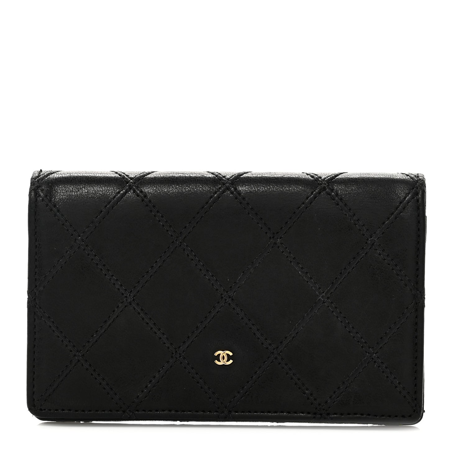 Lambskin Diamond Stitched Compact Flap Wallet Black