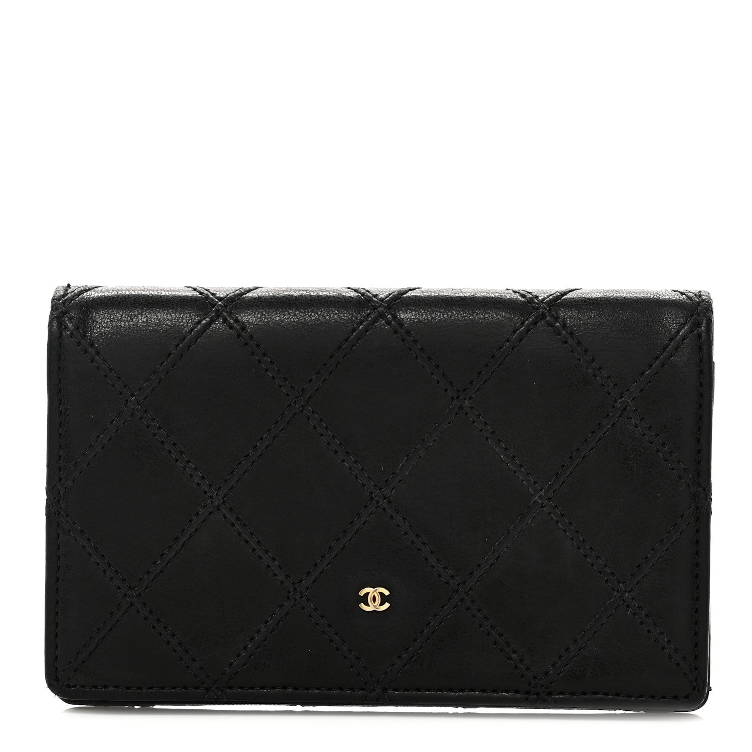 Chanel Lambskin Diamond Stitched Compact Flap Wallet Black 1 of 9