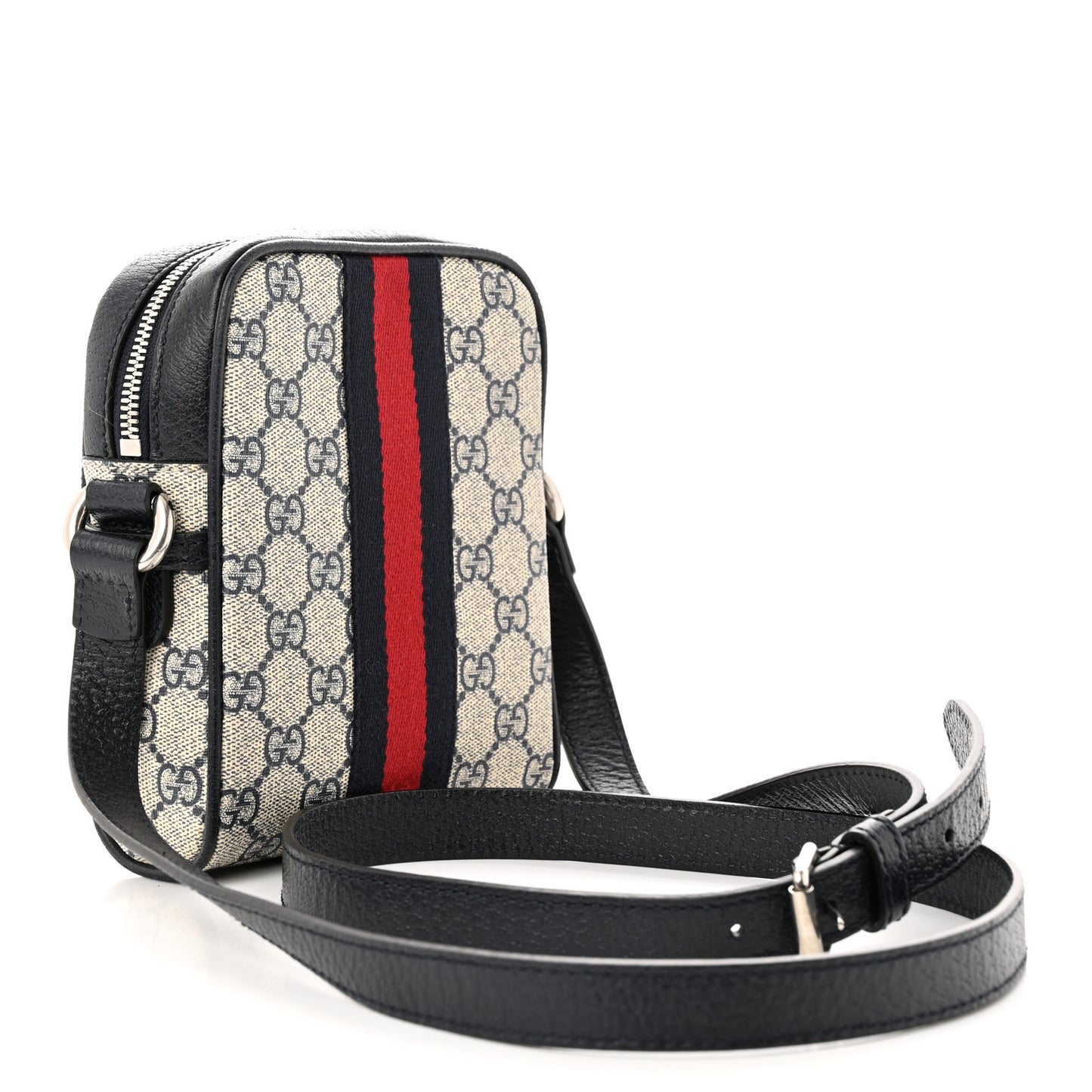 GG Supreme Monogram Textured Calfskin Web Mini Ophidia Messenger Beige Blue