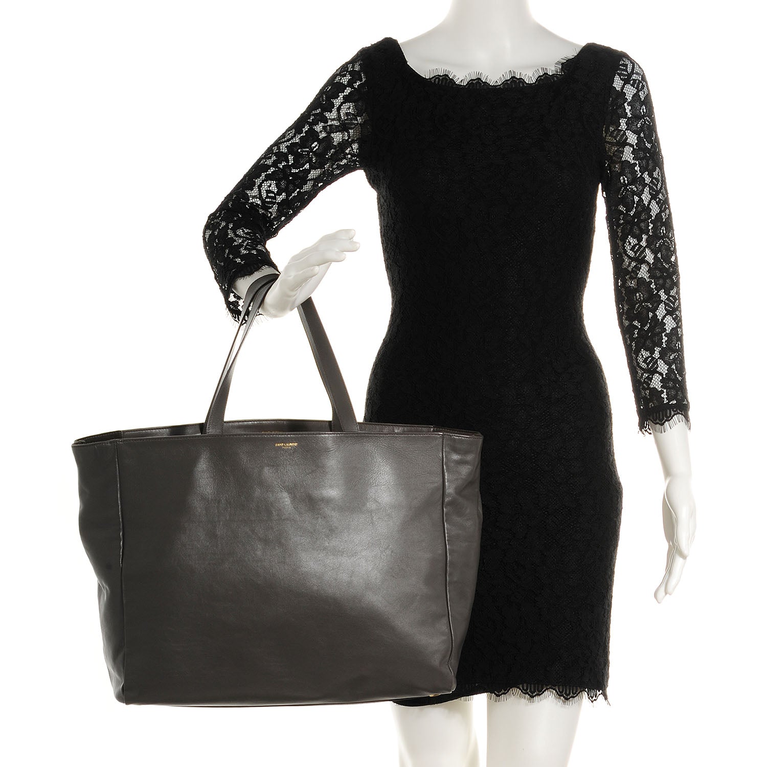 Saint Laurent Leather Reversible East West Shopping Tote Dark Grey 2 of 7