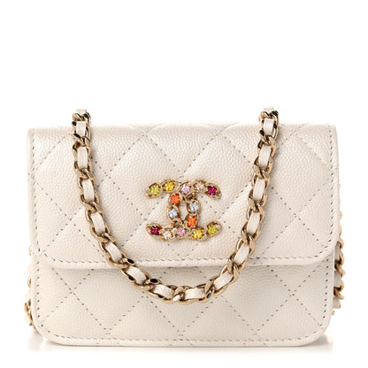 Chanel Caviar Quilted Crystal CC Clutch With Chain White 1 of 11