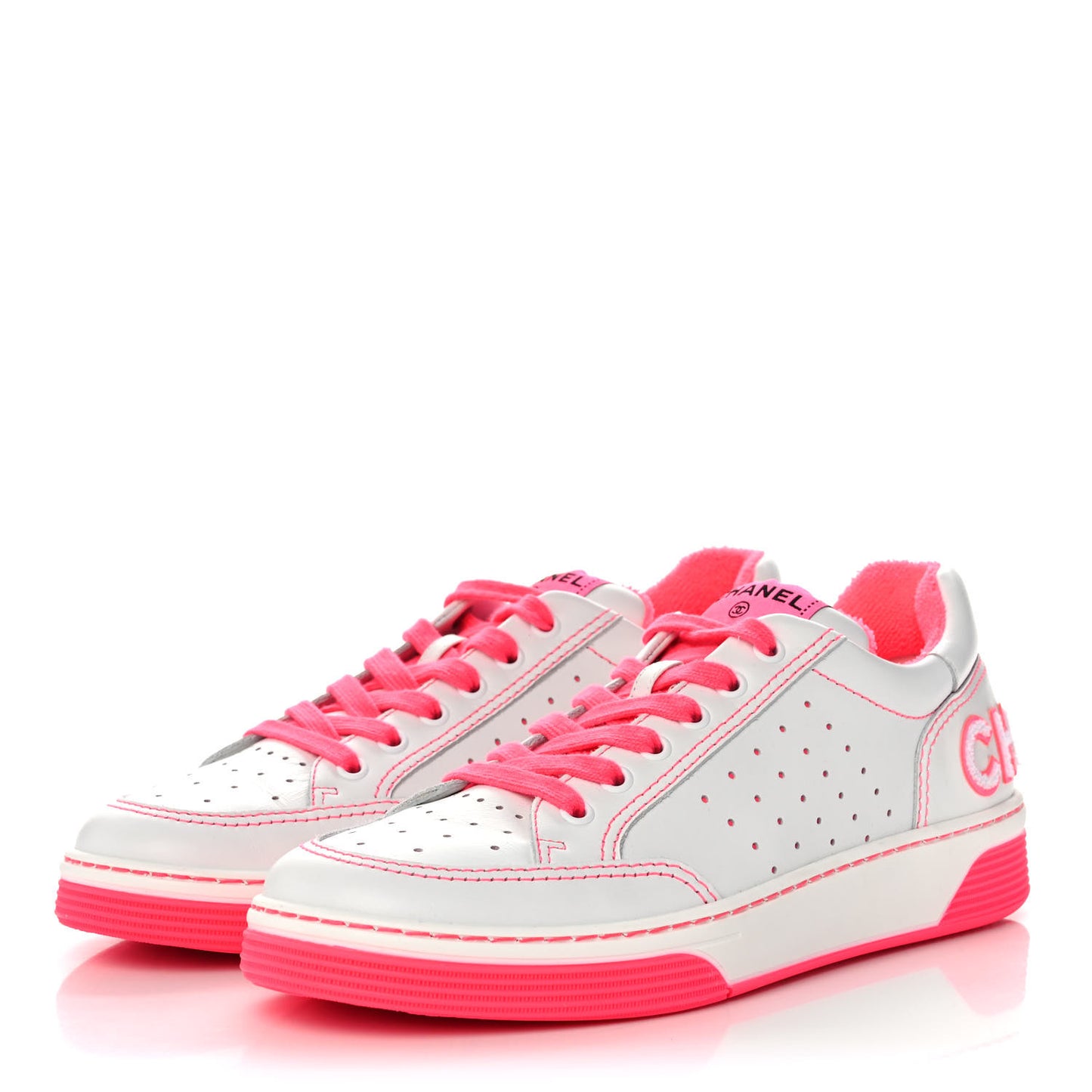 Calfskin Womens Logo Sneakers 40 Fuchsia White