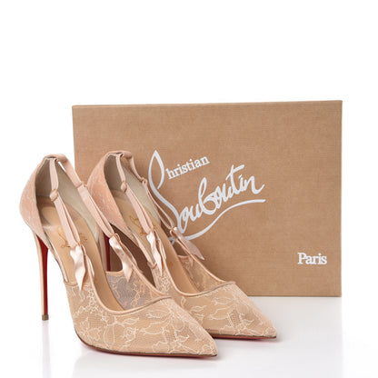 Christian Louboutin Satin Chantilly Lace Hot Jeanbi 100 Pumps 41 Nude 9 of 9