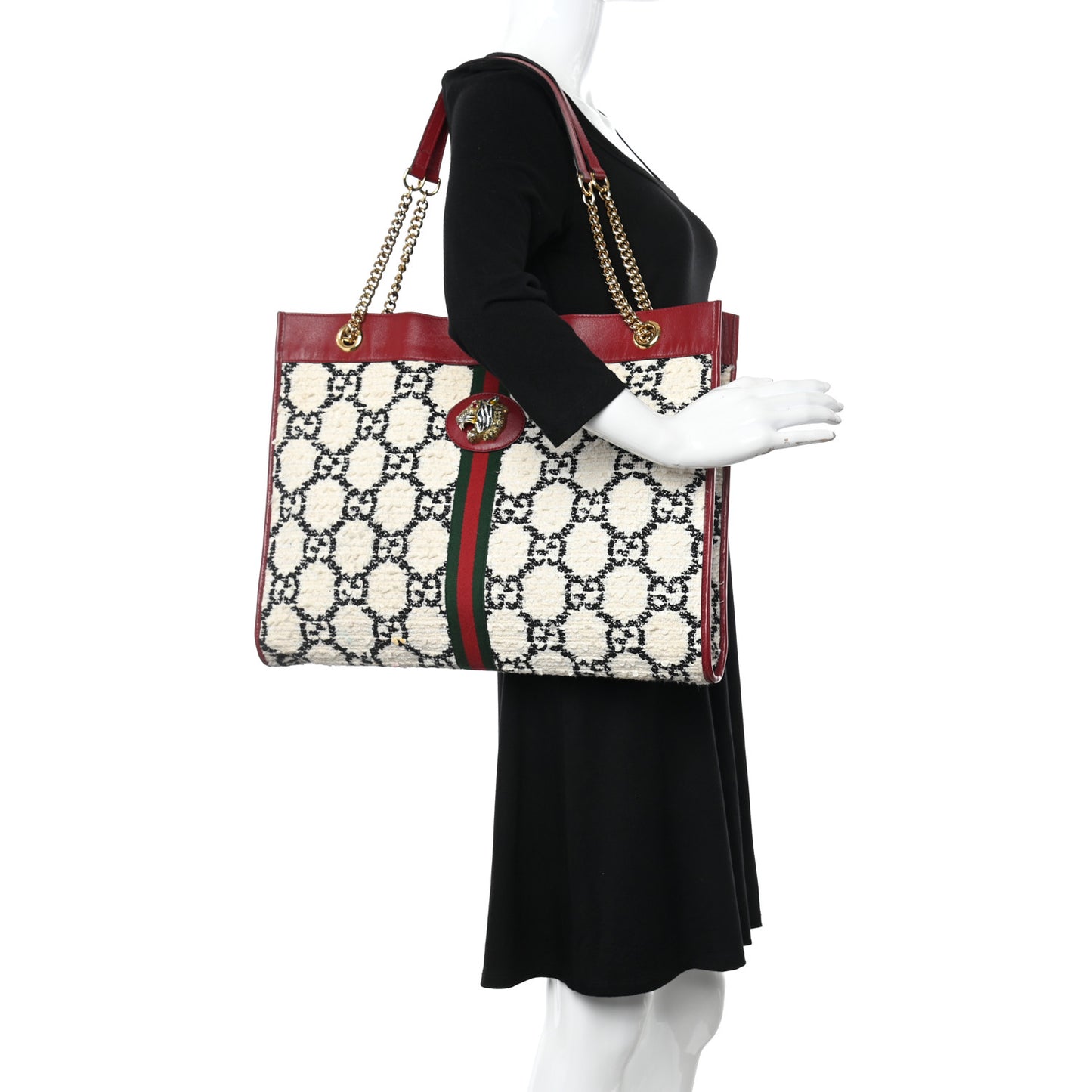 Tweed GG Monogram Large Rajah Chain Tote White Black Romantic Cherry
