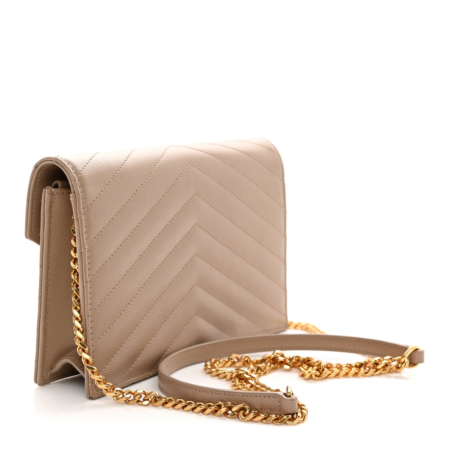 Grain De Poudre Matelasse Chevron Monogram Envelope Chain Wallet Dark Beige