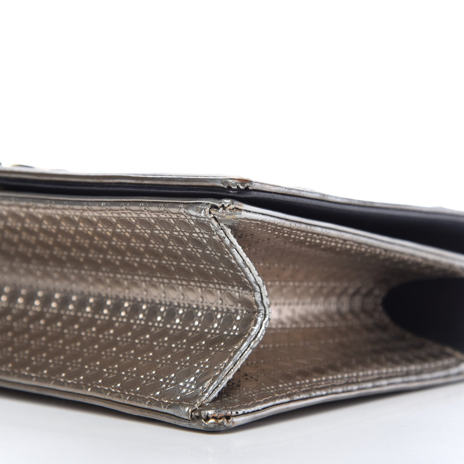 Christian Dior Metallic Patent Micro-Cannage Medium Diorama Flap Bag Silver 7 of 10