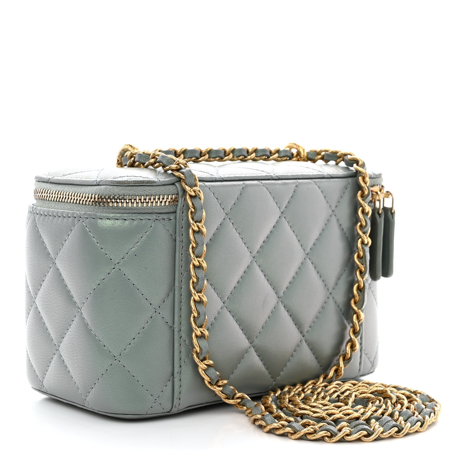 Chanel Metallic Lambskin Quilted Small CC Dynasty Vanity Case With Chain Grey 3 of 14