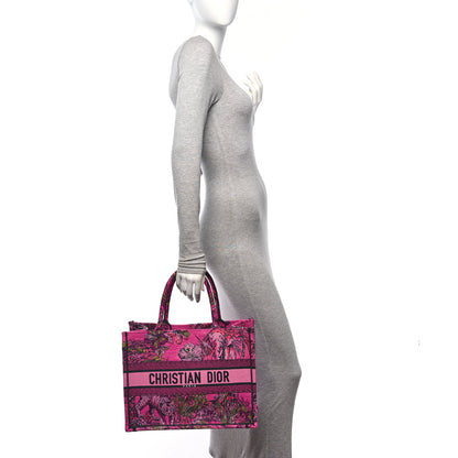 Christian Dior Canvas Embroidered Medium Toile de Jouy Voyage Book Tote Fuchsia Multicolor 2 of 9
