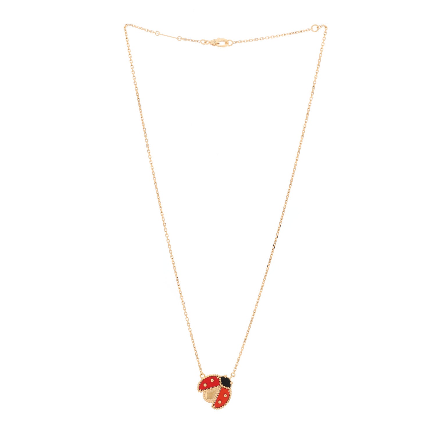 Van Cleef & Arpels 18K Rose Gold Carnelian Black Onyx Lucky Spring Open Wings Lady Bug Pendant Necklace 1 of 6