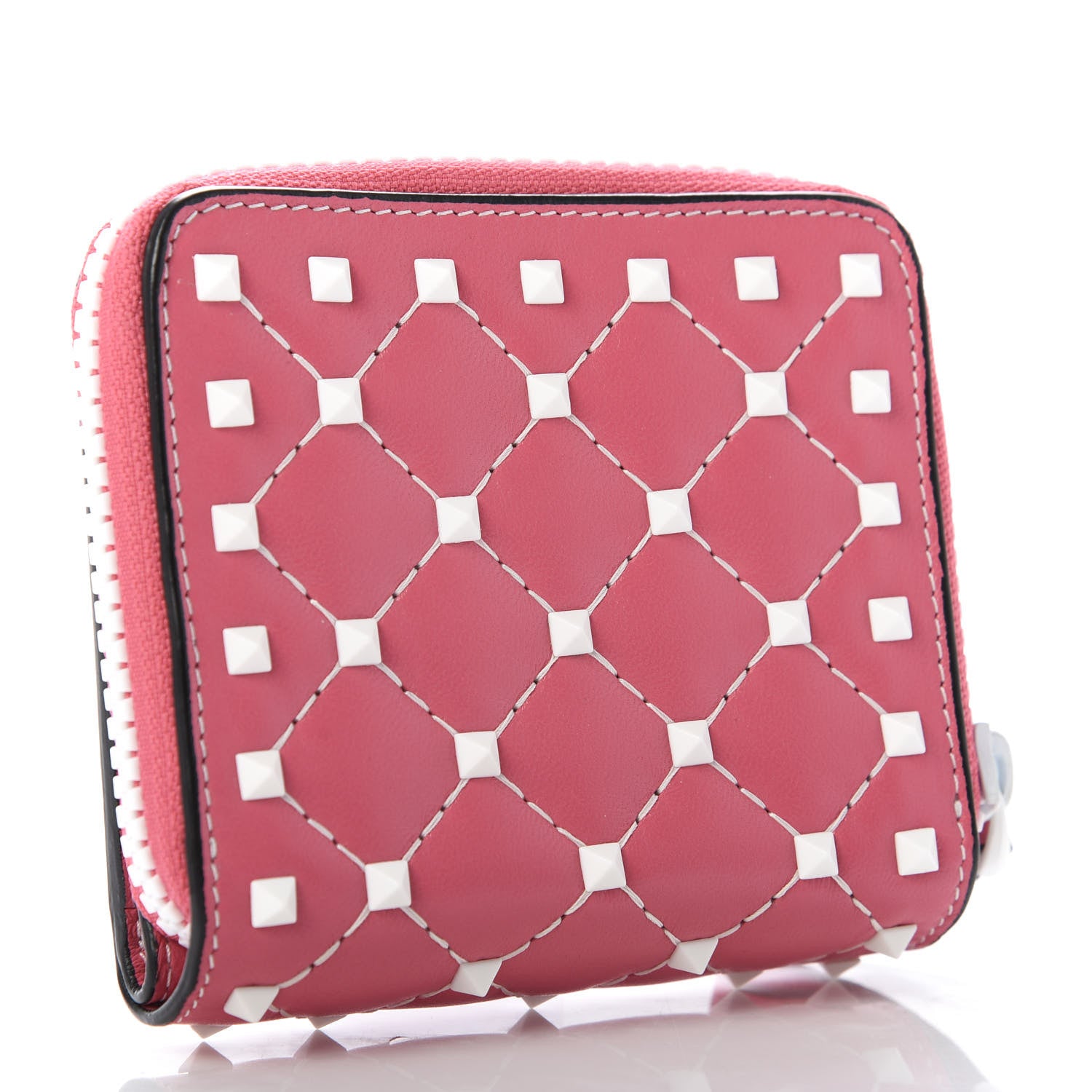 Valentino Garavani Lambskin Free Rockstud Spike Compact Zip Around Wallet Shadow Pink 3 of 9