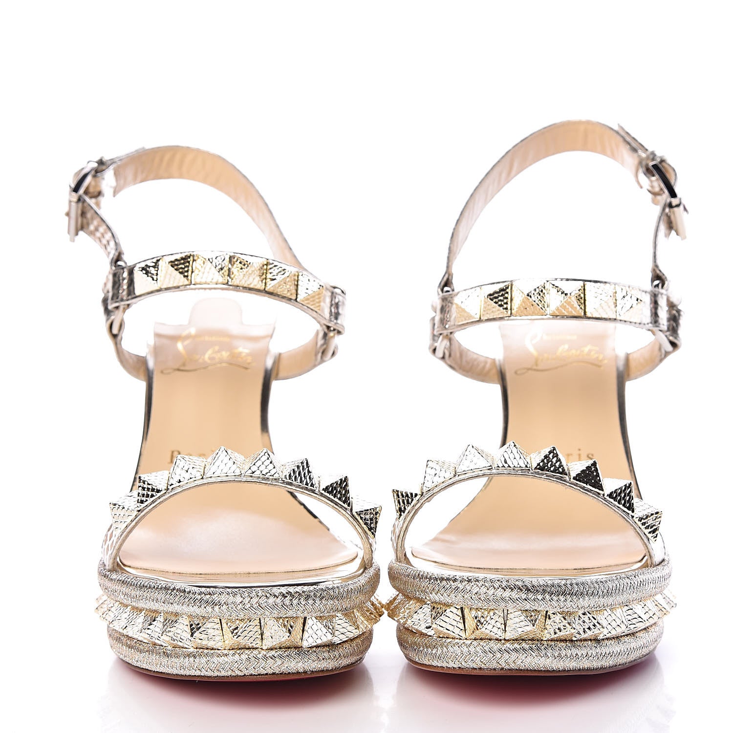 Christian Louboutin Calfskin Cubiste Pyraclou 110 Wedge Sandals 36 Platine 4 of 9
