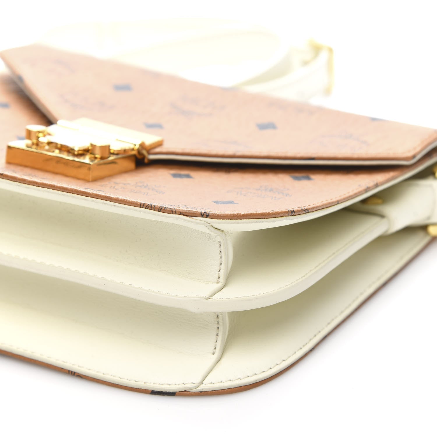 MCM Visetos Calfskin Small Patricia Crossbody Bag Cognac White 8 of 9