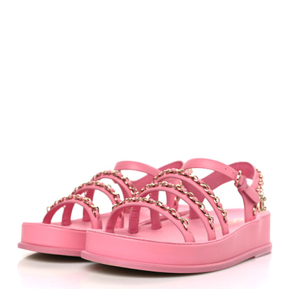 Chanel Calfskin Chain Platform Sandals 36 Pink 3 of 8
