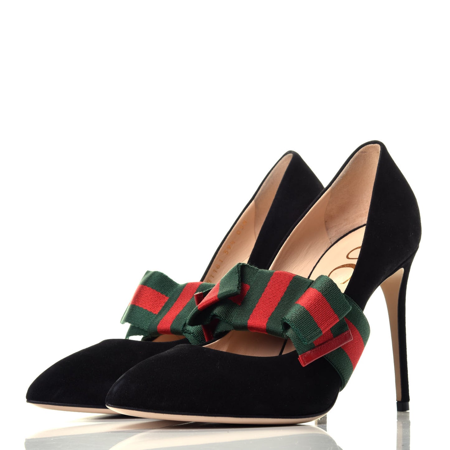 Kid Scamosciato Removable Web Bow High Heel Pumps 39.5 Black