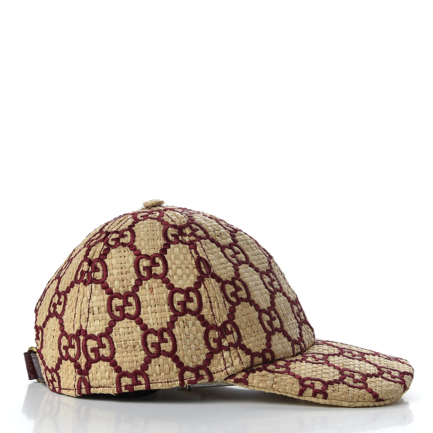 Gucci Raffia GG Monogram Elaphe Embroidered Aisha Baseball Hat M Ivory Bordeaux 6 of 8