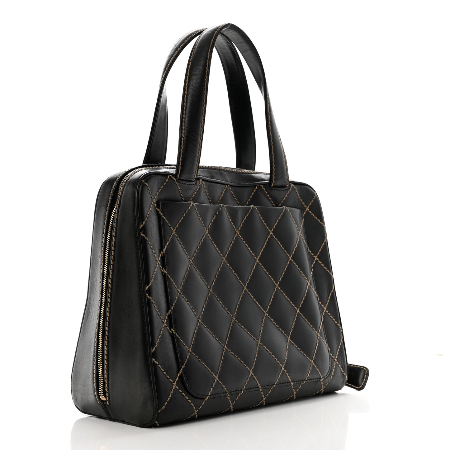 Calfskin Wild Stitch Vertical Top Handle Bag Black