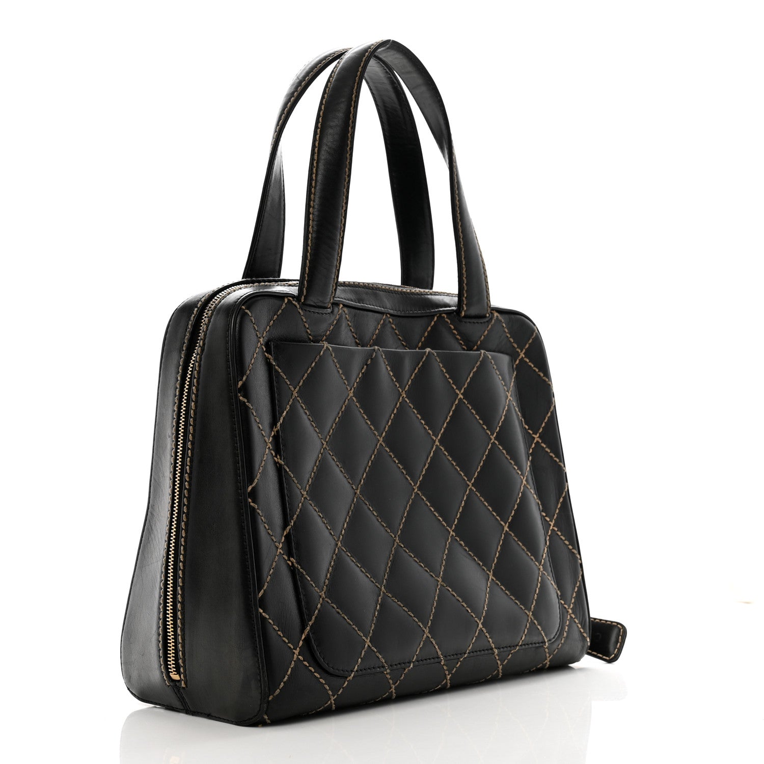 Chanel Calfskin Wild Stitch Vertical Top Handle Bag Black 2 of 9
