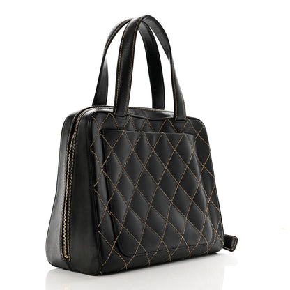 Chanel Calfskin Wild Stitch Vertical Top Handle Bag Black 2 of 9