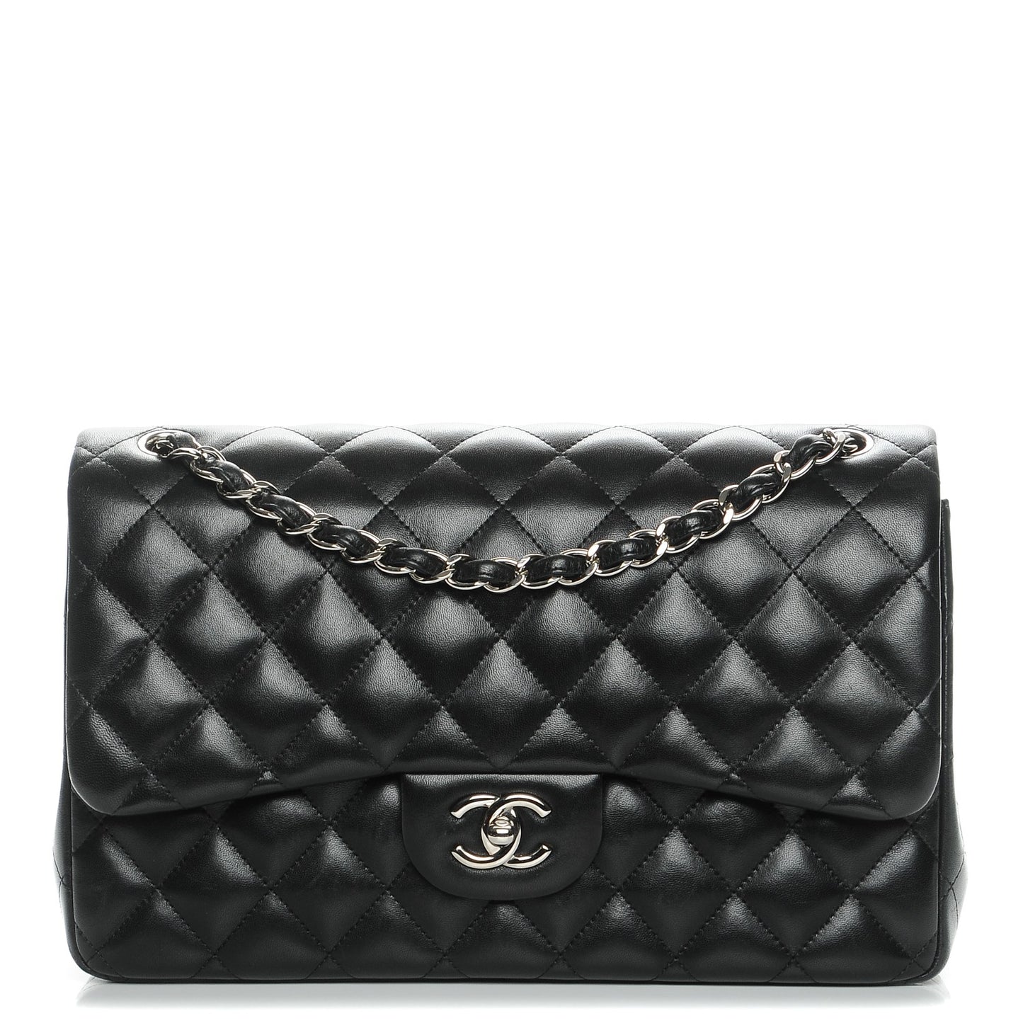 Lambskin Quilted Jumbo Double Flap Black