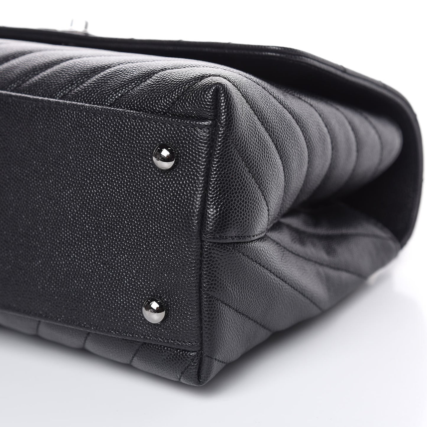 Caviar Chevron Quilted Small Coco Handle Flap Black
