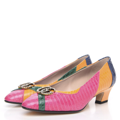 Gucci Snakeskin Crystal Double G Pumps 36 Pink 3 of 9