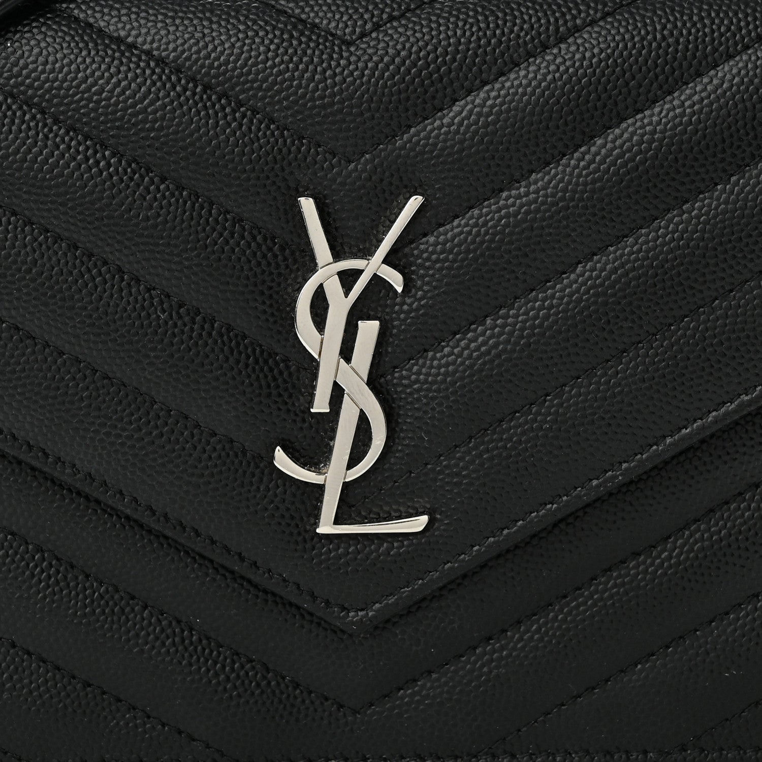 Saint Laurent Grain De Poudre Matelasse Chevron Monogram Envelope Chain Wallet Black 7 of 9