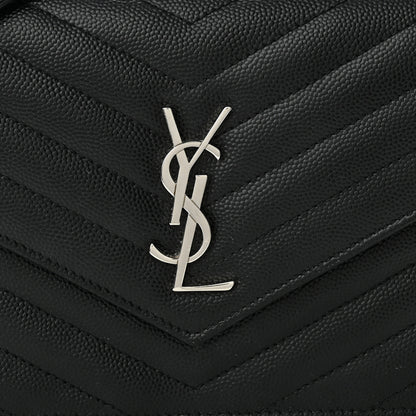 Saint Laurent Grain De Poudre Matelasse Chevron Monogram Envelope Chain Wallet Black 7 of 9