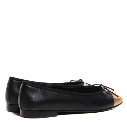 Chanel Lambskin Cap Toe Ballerina Flats 38.5 Black Gold 4 of 8