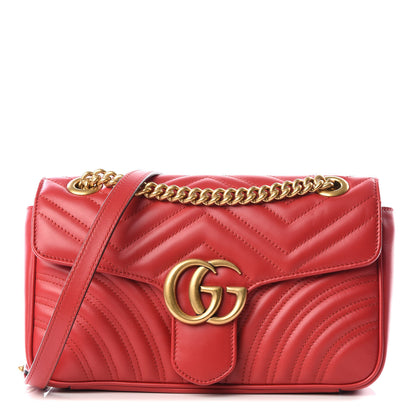 Gucci Calfskin Matelasse Small GG Marmont Shoulder Bag Hibiscus Red 1 of 11