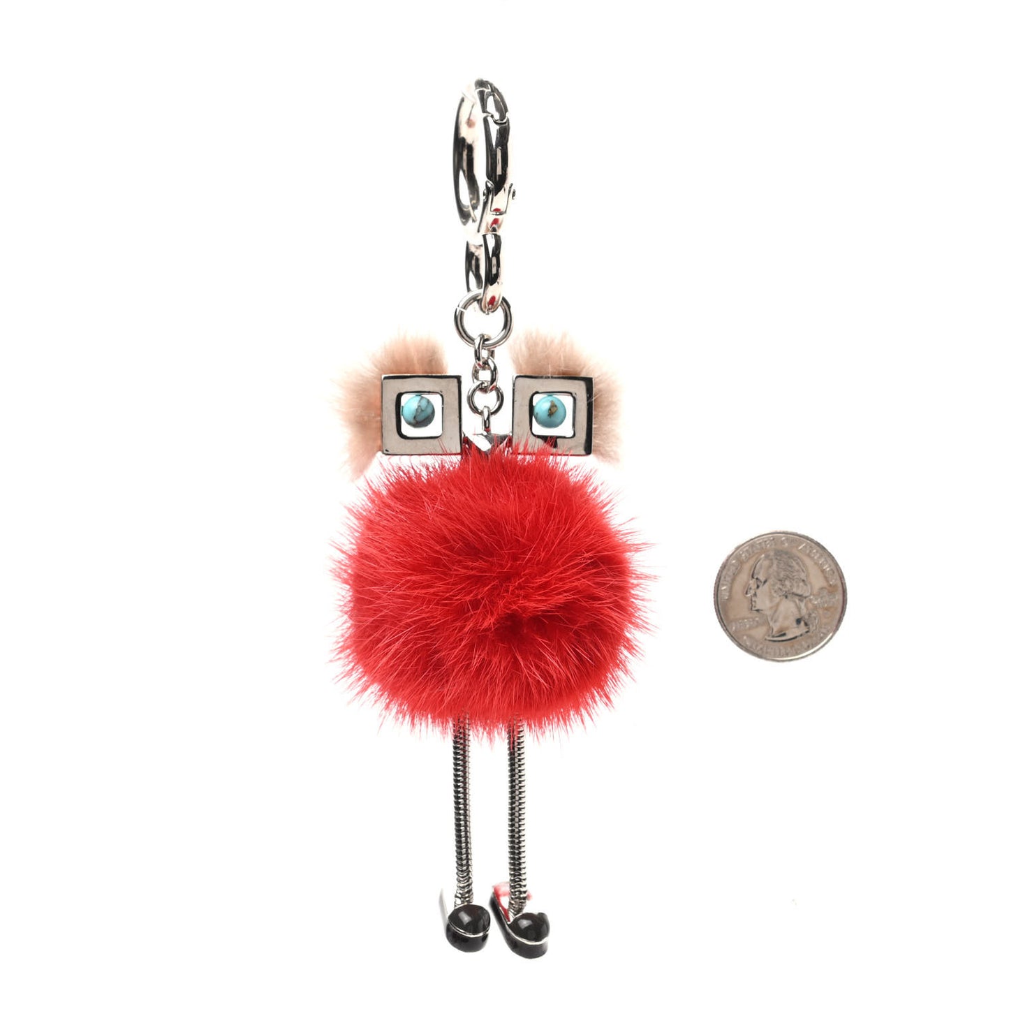 Metal Mink Fur Hypnoteyes Chick Pom Pom Bag Charm Palladium Palmspring Strawberry