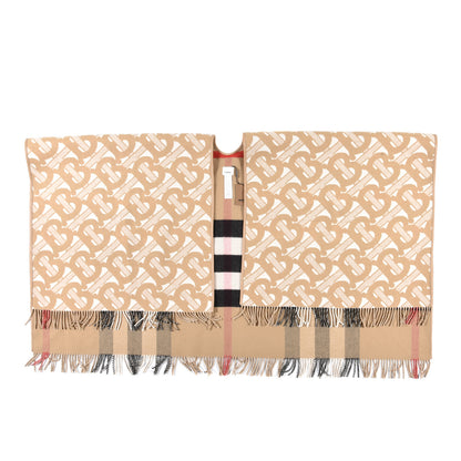 Burberry Wool Cashmere Lambskin Monogrammed TB Print Half Mega Check Cape Scarf Archive Beige 1 of 4