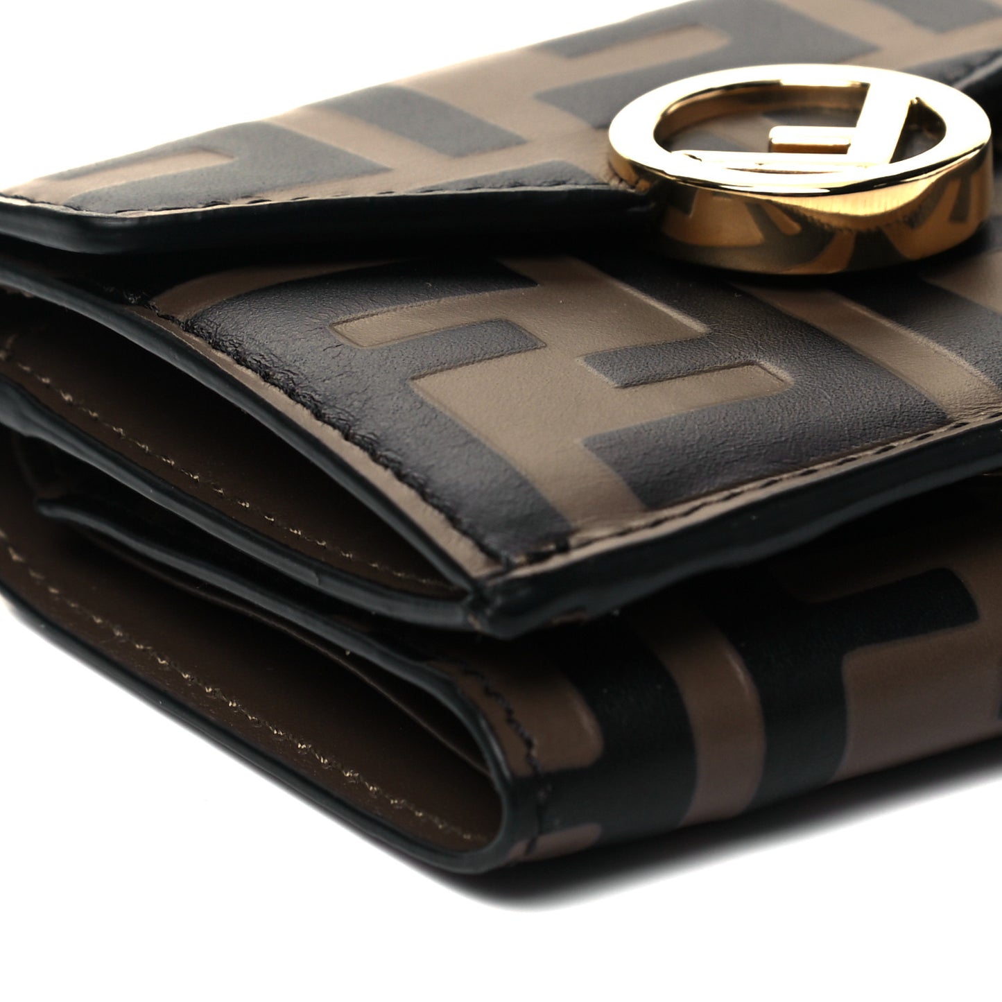 Vitello Soft F is Fendi Bi-Color FF 1974 Embossed Micro Tri-Fold Envelope Wallet Maya Black