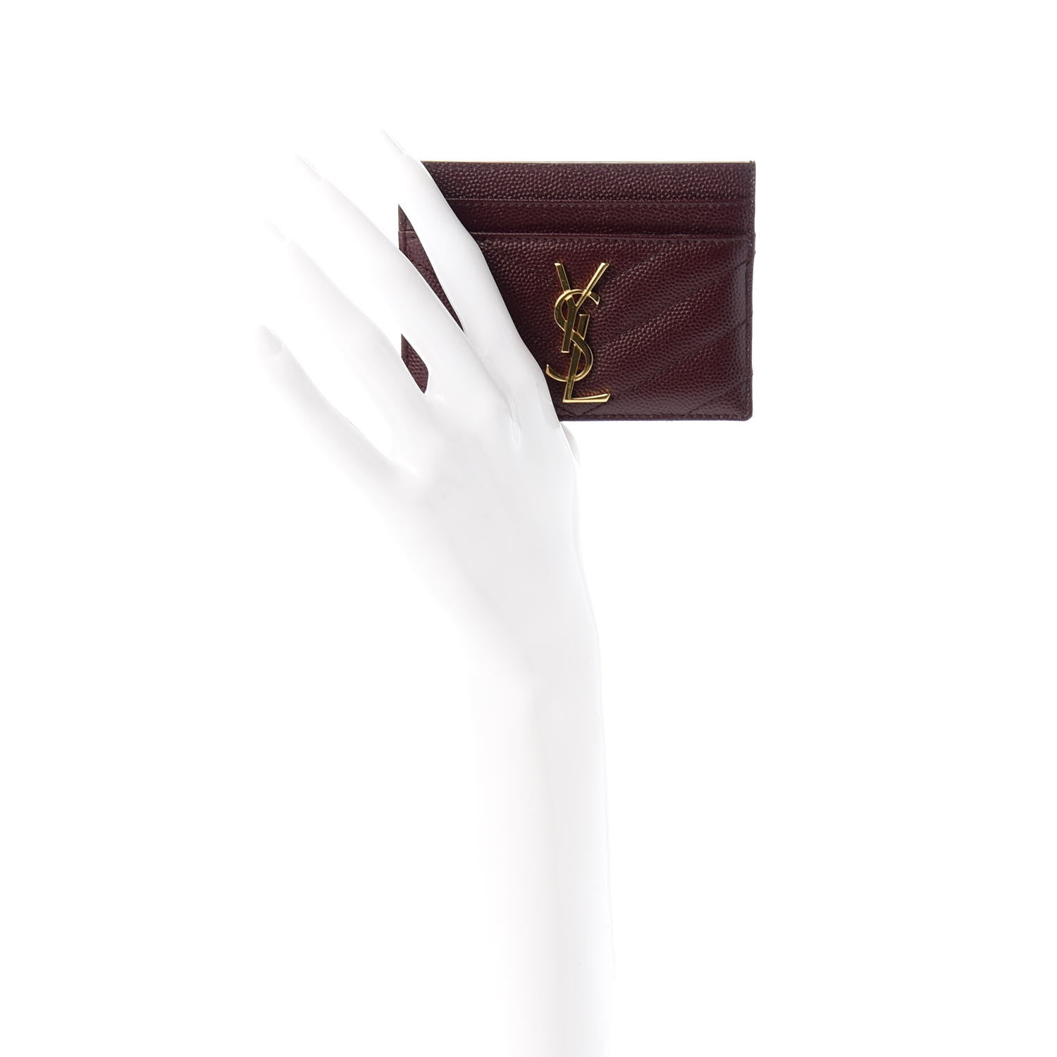 Saint Laurent Grain De Poudre Matelasse Chevron Monogram Credit Card Case Bordeaux 2 of 8