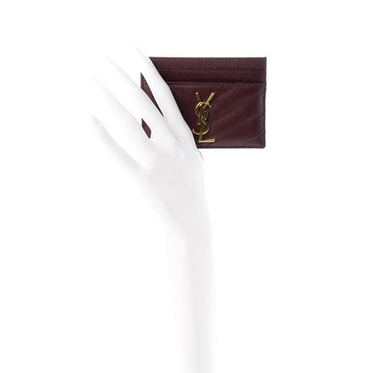 Saint Laurent Grain De Poudre Matelasse Chevron Monogram Credit Card Case Bordeaux 2 of 8