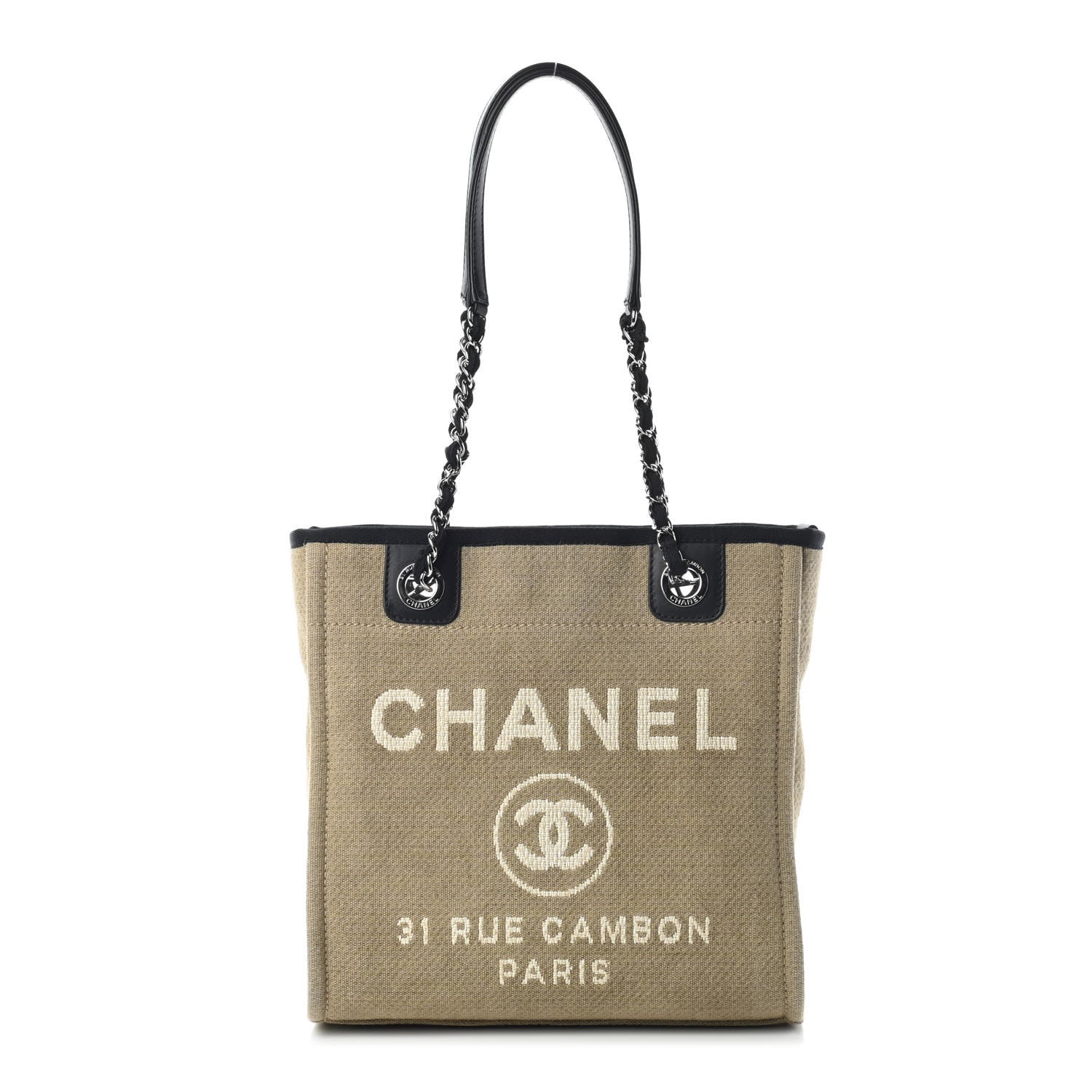 Chanel Canvas Mini Deauville Tote Beige Black 1 of 9