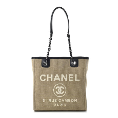 Chanel Canvas Mini Deauville Tote Beige Black 1 of 9