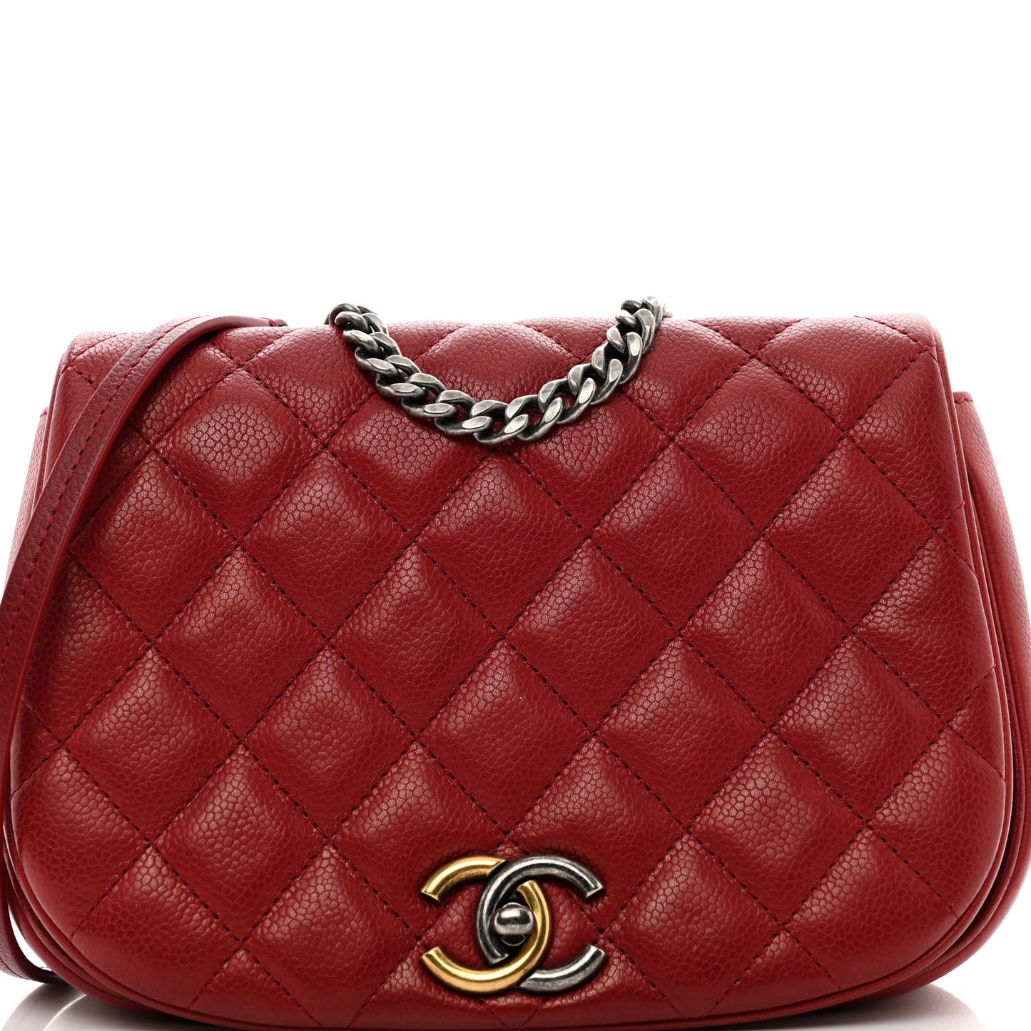 Caviar Quilted Casual Pocket Messenger Flap Red