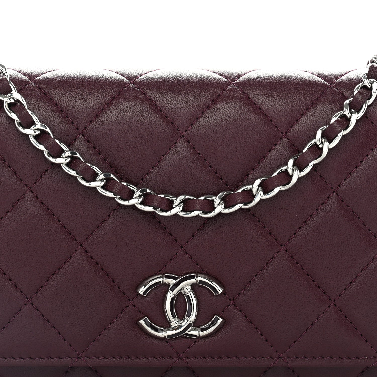 Chanel Lambskin Quilted Enamel CC Wallet On Chain WOC Burgundy 9 of 13