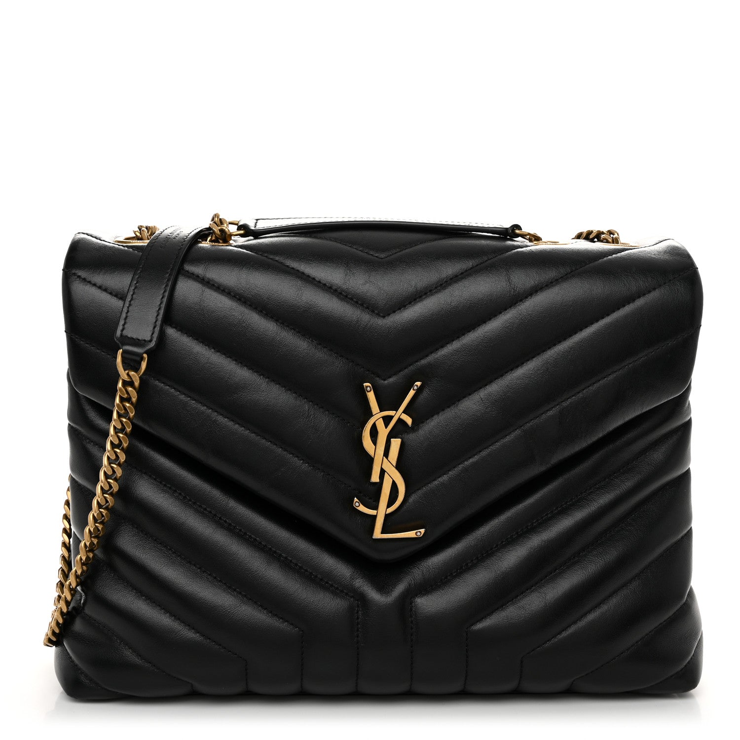 Saint Laurent Calfskin Y Quilted Monogram Medium Loulou Chain Satchel Black 1 of 10