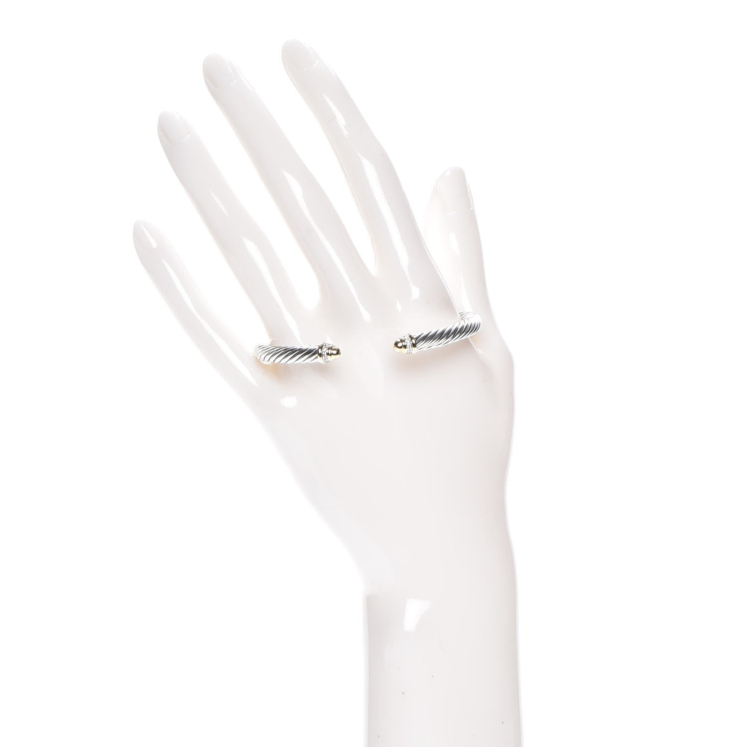 David Yurman Sterling Silver 18K Yellow Gold Diamond 5mm Cable Classics Bracelet 2 of 6