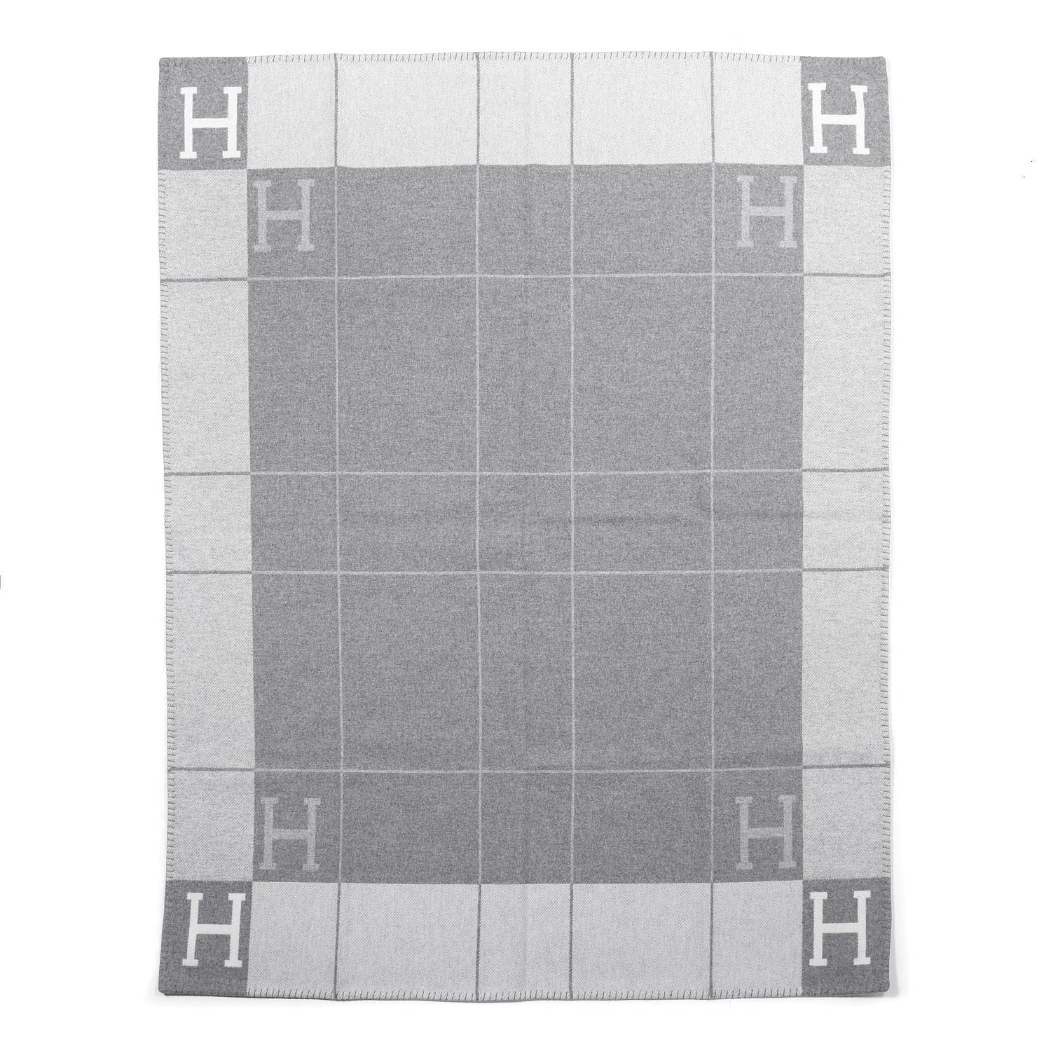 Hermes Wool Cashmere Avalon III Blanket Ecru Gris Clair 3 of 5