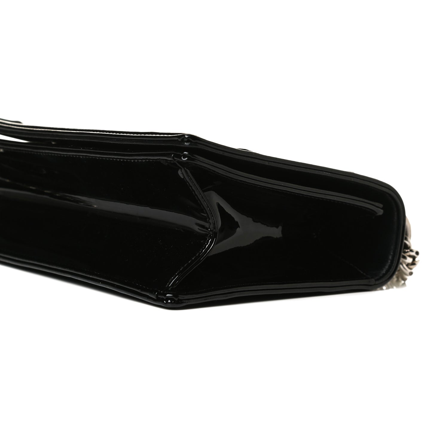 Patent Medium Diorama Flap Bag Black