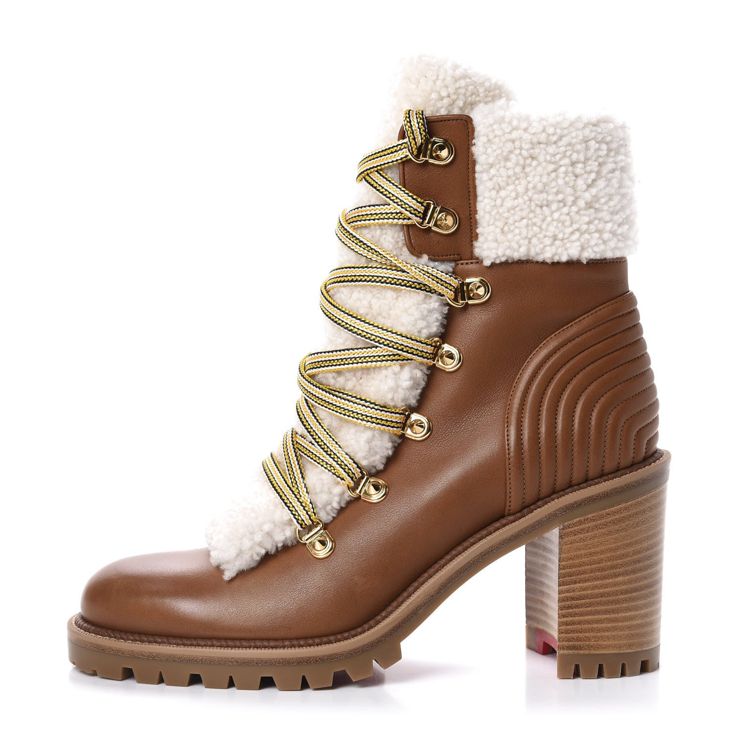 Christian Louboutin Calfskin Shearling Yetita 70 Hiker Booties 39 Cuoio Naturel 1 of 8