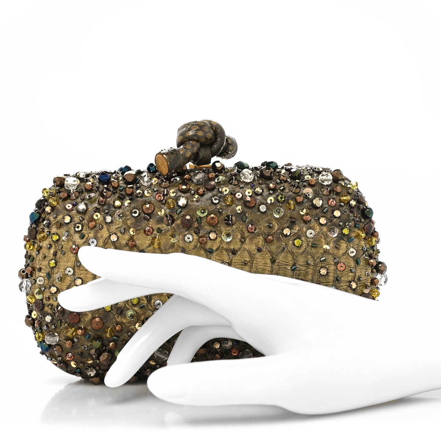 Snakeskin Crystal Bead Embellished Knot Clutch