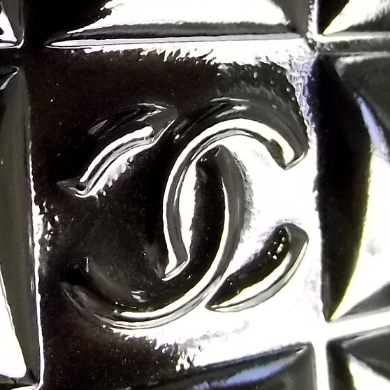 Patent Chocolate Bar Quilted Tote Black