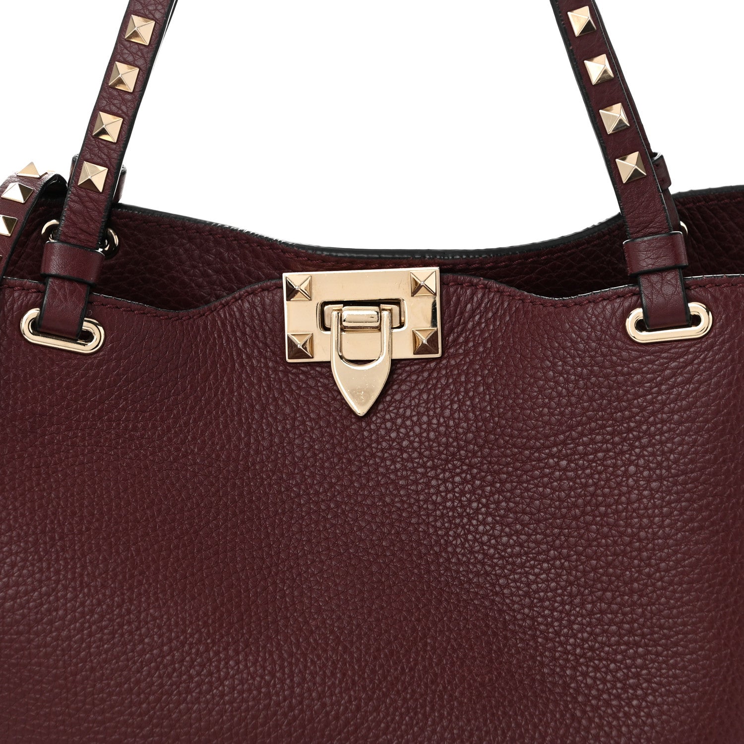 Valentino Garavani Pebbled Calfskin Medium Rockstud Tote Rubin 7 of 9