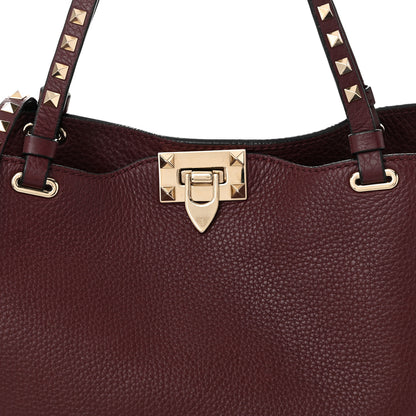 Valentino Garavani Pebbled Calfskin Medium Rockstud Tote Rubin 7 of 9
