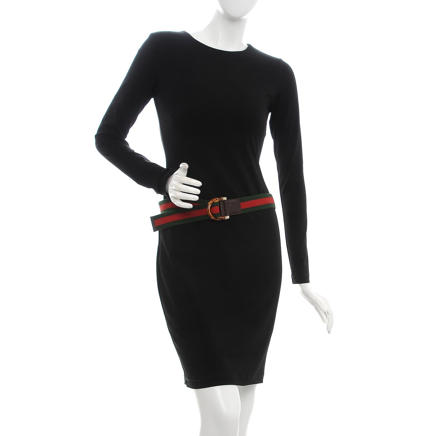 Gucci Canvas Web Bamboo D Ring Belt 85 34 Red Green 2 of 5