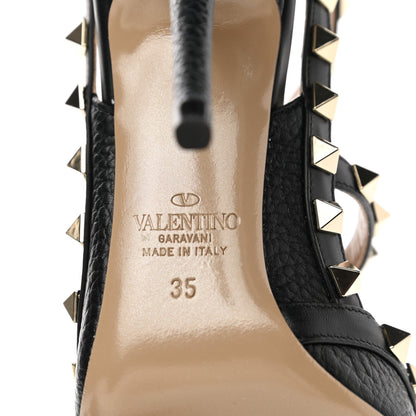 Valentino Garavani Pebbled Calfskin Rockstud Ankle Strap 100mm Pumps 35 Black 6 of 9
